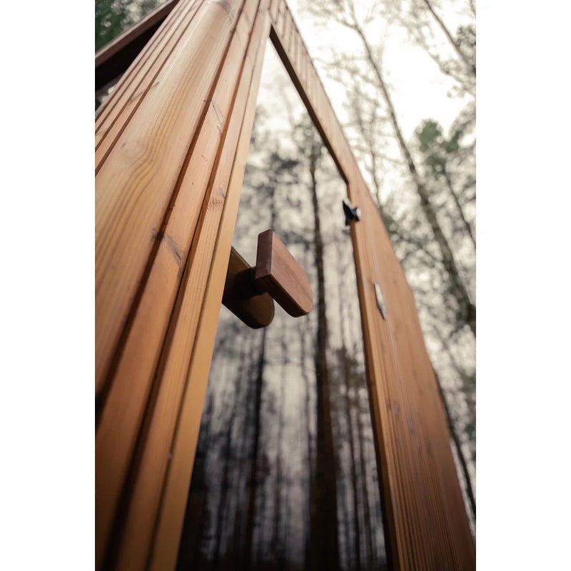 Load image into Gallery viewer, Heritage Lux Dolomiti 4-6 person sauna exterior view of the glass door