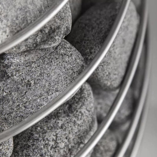 Close-up of HUUM small sauna stone surface and smooth texture