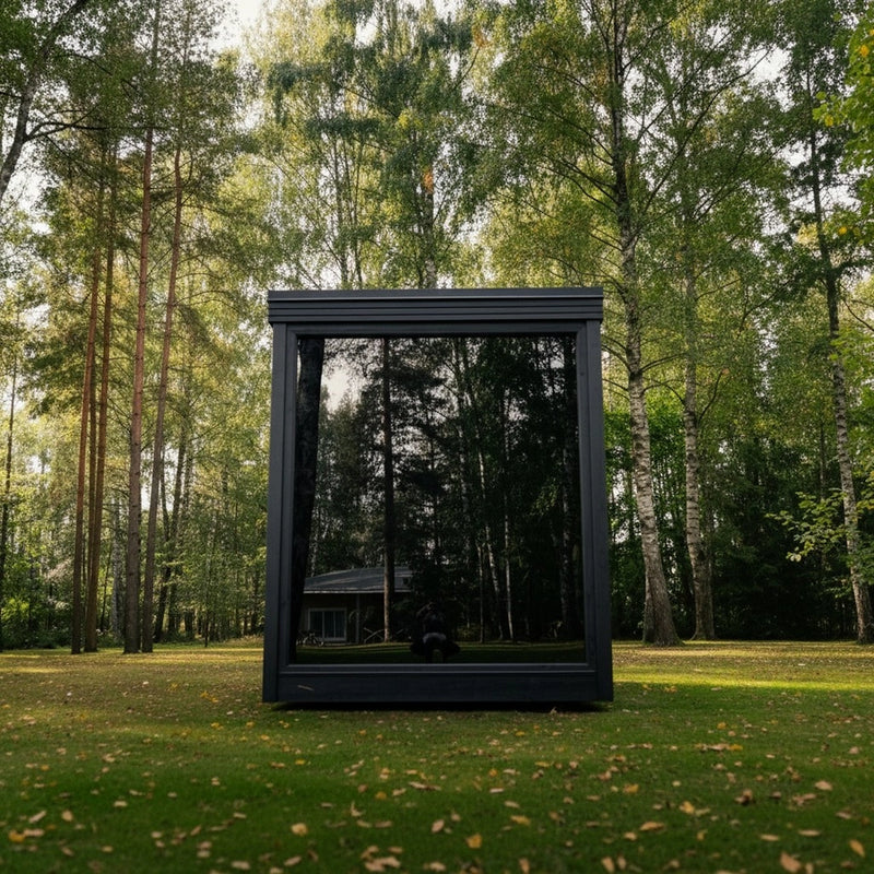Load image into Gallery viewer, Heritage Sauna Etna 4-6 person outdoor sauna, full front glass exterior view
