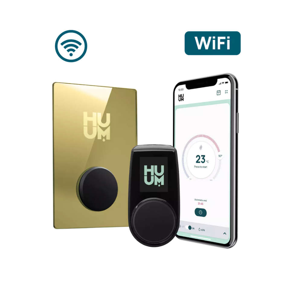 HUUM UKU WiFi sauna controller with smartphone app for remote control gold and black finish