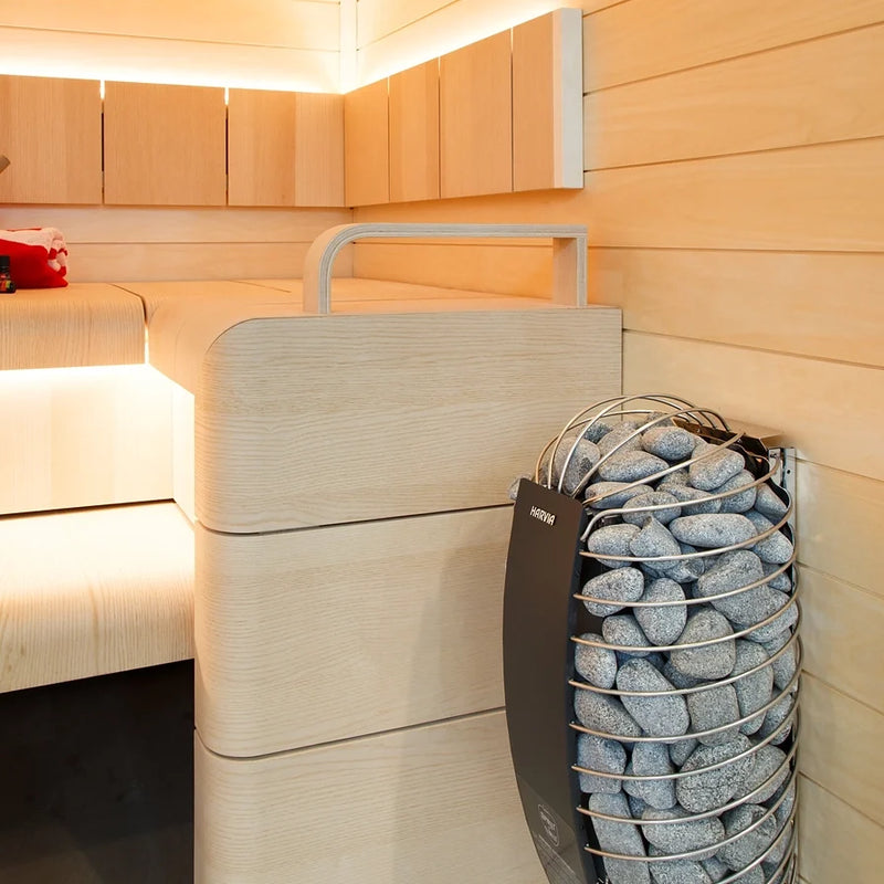 Load image into Gallery viewer, Harvia Spirit SP sauna heater angled view showing slim vertical design