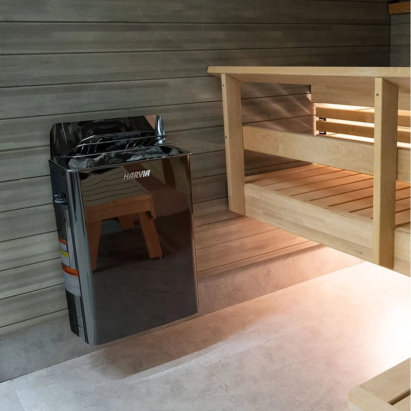 Load image into Gallery viewer, Harvia The Wall SW black heater side view showing slim flat design