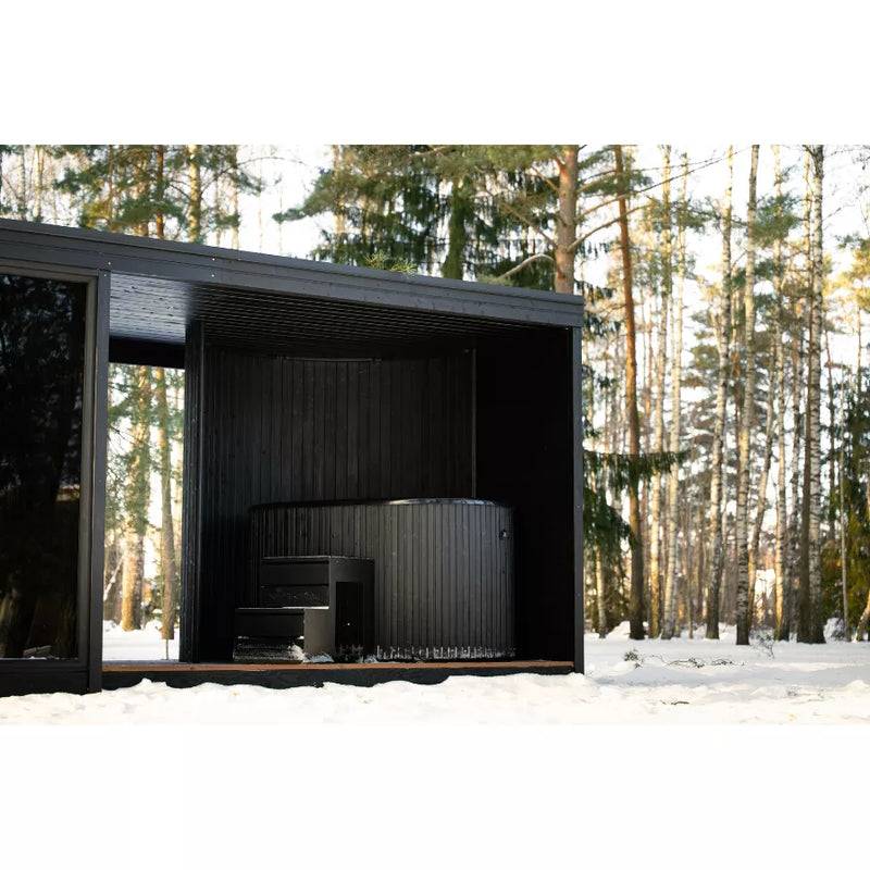 Load image into Gallery viewer, Heritage Sauna® Lux Belvedere Air architectural sauna and lux artico plunge among forest trees