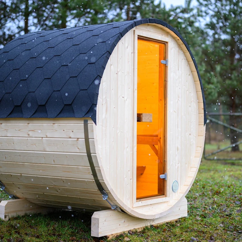 Load image into Gallery viewer, Heritage Sauna® Lumina 3-4 person outdoor sauna in a forest backyard