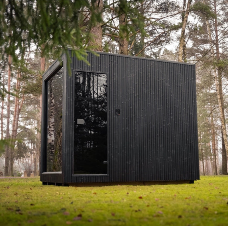 Load image into Gallery viewer, Heritage Sauna® Lux Stromboli architectural sauna in a landscaped backyard