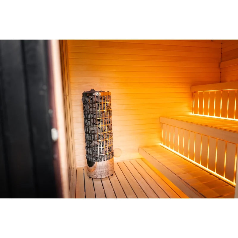 Load image into Gallery viewer, Lux Stromboli 6-8 person sauna interior with tiered wood benches