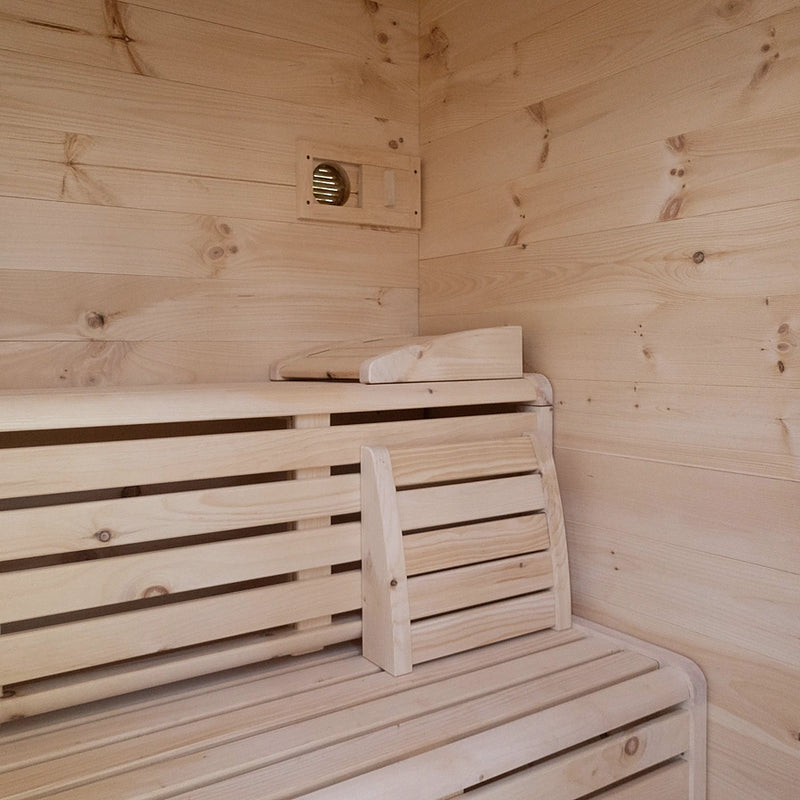 Load image into Gallery viewer, 4-person cabin sauna interior with wood benches, vent and heater