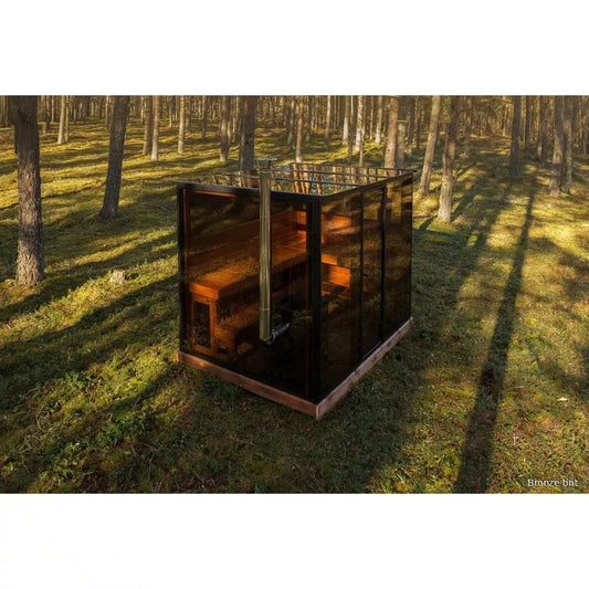 Panorama Horizon 5-6 person sauna interior with benches and scenic views