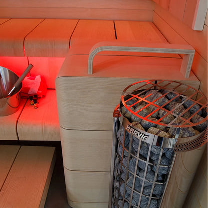 Harvia Cilindro heater installed in a medium home sauna
