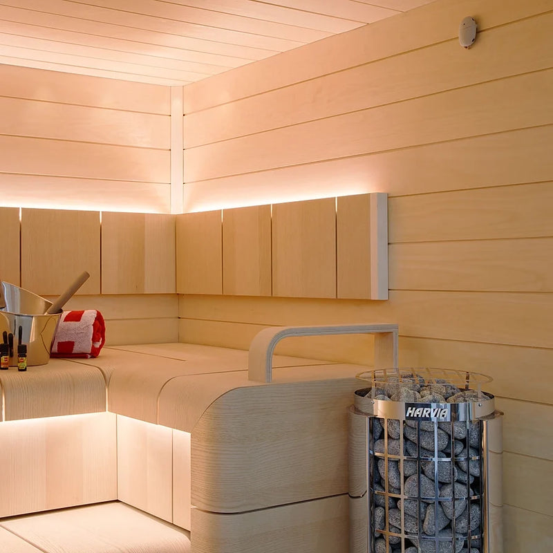 Load image into Gallery viewer, Harvia Cilindro 11kW 3-phase heater installed in a aspen sauna room
