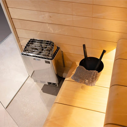 Harvia KIP with built in control heater mounted in a small sauna