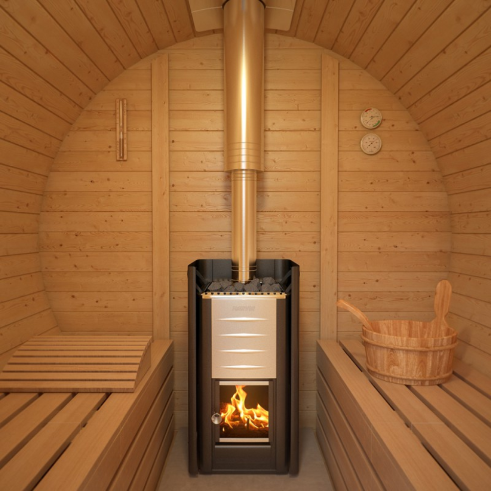 Harvia M3 wood-burning stove installed in a traditional sauna