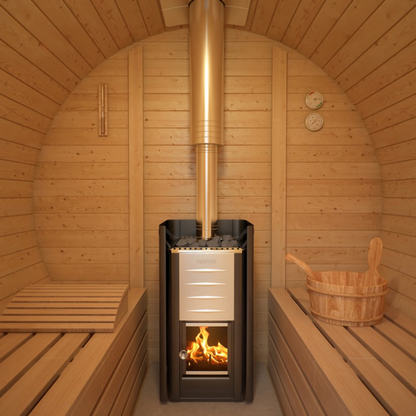 Harvia M3 wood-burning stove installed in a traditional sauna