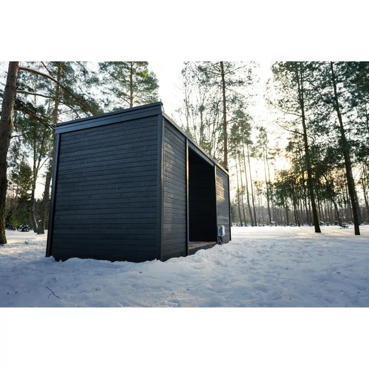 Heritage Lux Belvedere Air architectural sauna among forest trees
