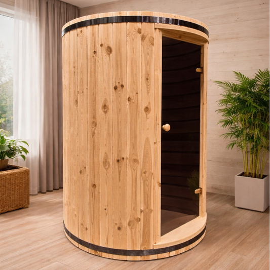 Heritage Sauna® Sole 2-person indoor sauna installed in a home spa room