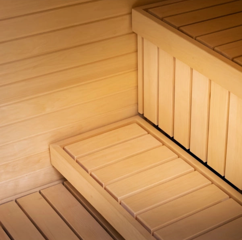 Load image into Gallery viewer, Lux Stromboli 6-8 person sauna interior with tiered wood benches
