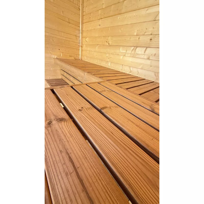 Lux Fjord 4-person sauna interior with wood bench details