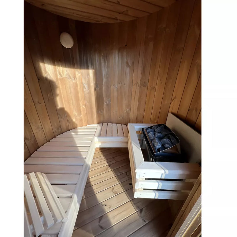 Load image into Gallery viewer, Sole 2-person sauna interior with wood bench, heater and backrest
