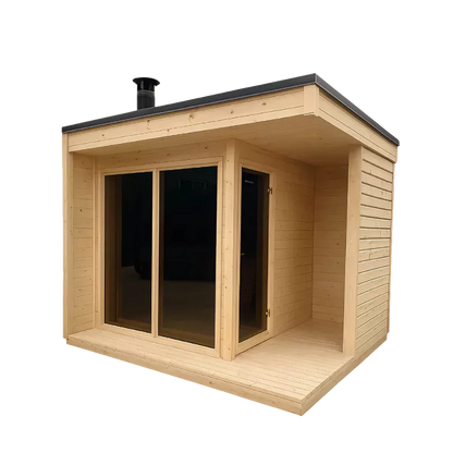 Heritage Lux Fjord 4-person outdoor sauna, front exterior view