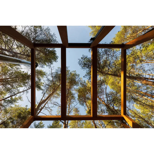 Heritage Panorama Grand 6-person outdoor sauna with panoramic glass walls