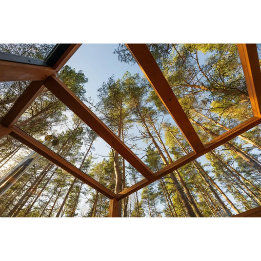 Heritage Panorama Grand 6-person outdoor sauna with panoramic glass walls