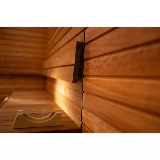 Panorama Grand 6-person sauna interior with tiered benches 