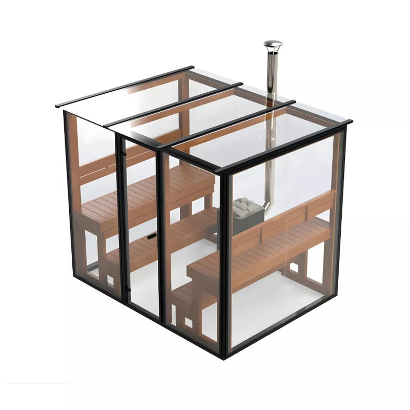 Load image into Gallery viewer, Heritage Panorama Grand 6-person outdoor sauna with panoramic glass walls
