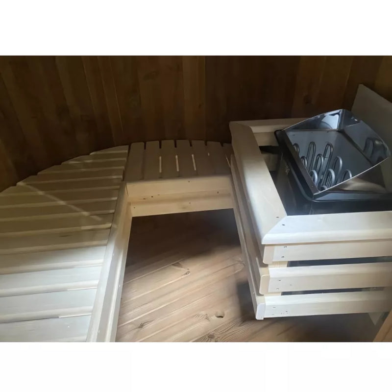 Load image into Gallery viewer, Sole 2-person sauna interior with wood bench and heater guard

