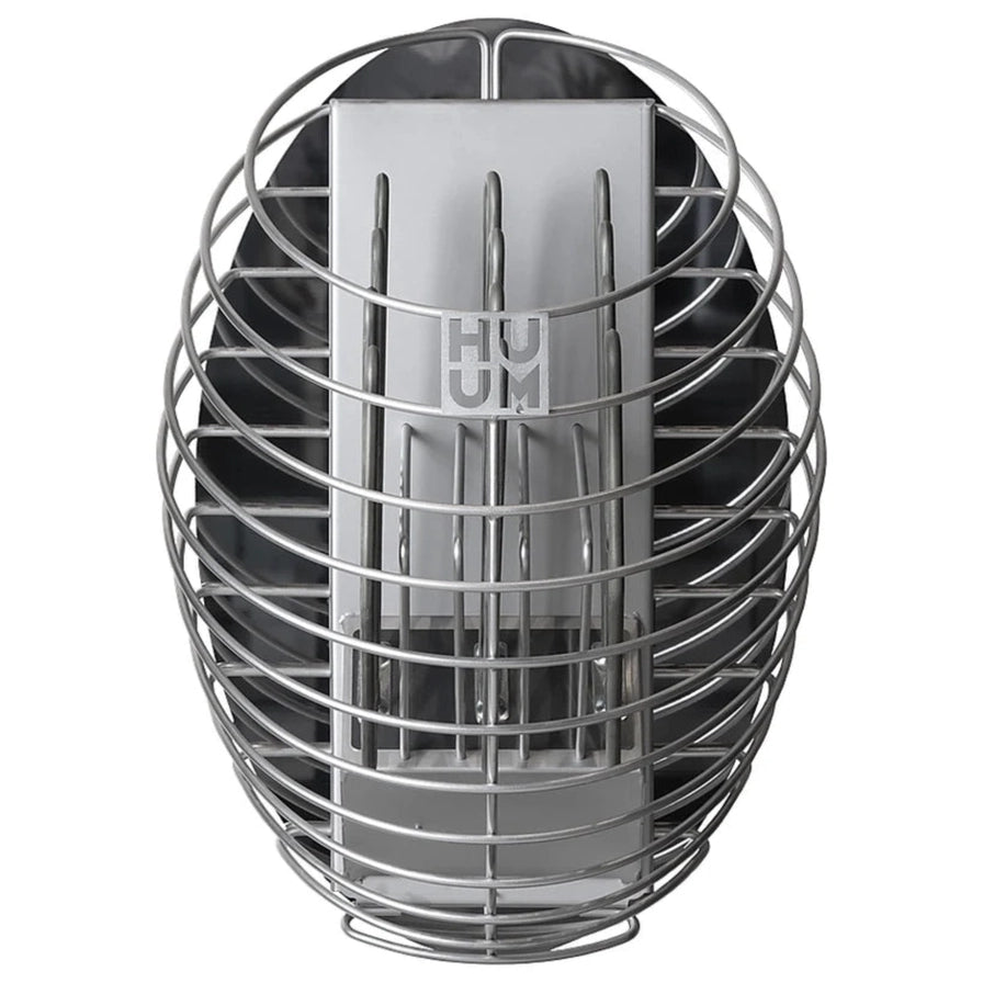 HUUM Drop sauna heater front view showing mesh shape wtih no stones