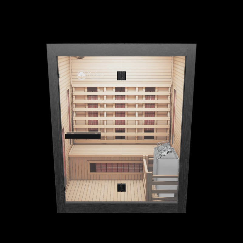 Load 3D model into Gallery viewer, Lux IR Noir Hybrid 2 Person Indoor Sauna | Heritage Sauna®

